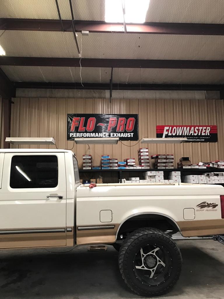 FLO-PRO and Flowmaster banners in shop